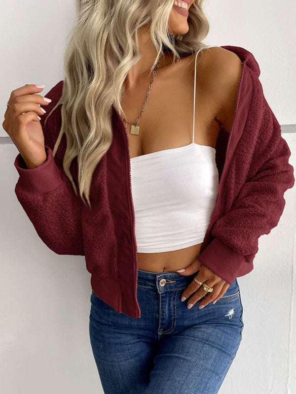 New fashion women’s solid color long-sleeved lapel sherpa jacket