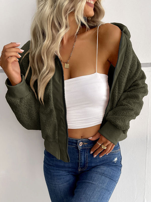 New fashion women’s solid color long-sleeved lapel sherpa jacket