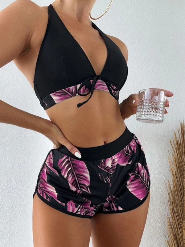 New fashionable multi-color printed sexy bikini three-piece set - Pattern8 / S