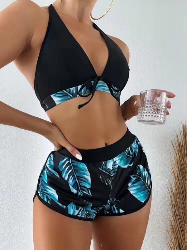 New fashionable multi-color printed sexy bikini three-piece set - Pattern6 / S