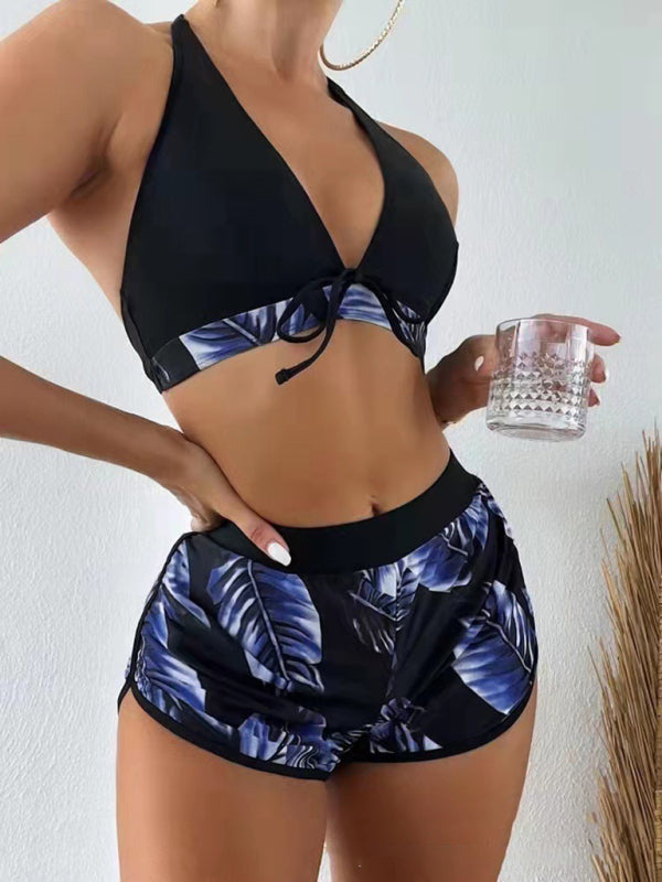 New fashionable multi-color printed sexy bikini three-piece set - Pattern1 / S