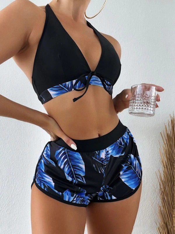 New fashionable multi-color printed sexy bikini three-piece set - Pattern4 / S