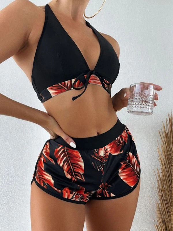New fashionable multi-color printed sexy bikini three-piece set - Pattern9 / S