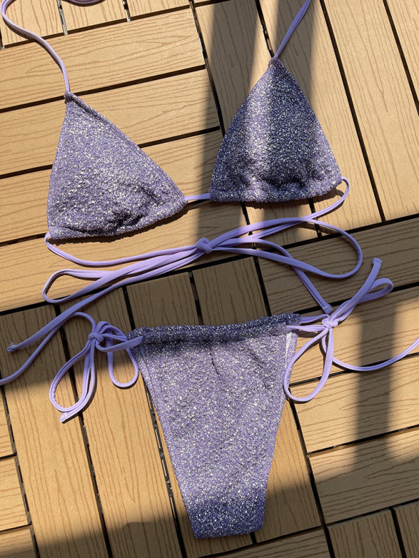 New fashionable strap triangle bikini - Purple / S
