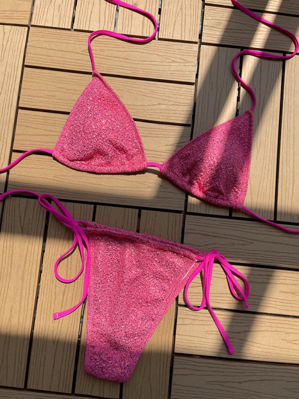 New fashionable strap triangle bikini - Rose / S