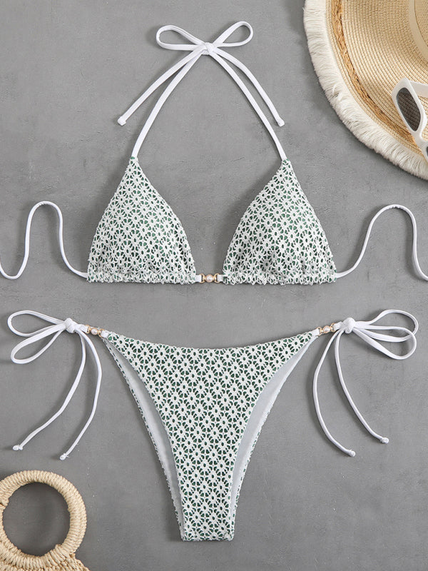 New floral bikini - Pale green / S