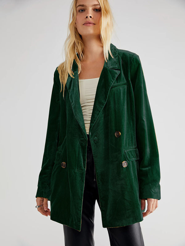 New Golden Velvet Jacket Split Blazer - Green black jasper / S