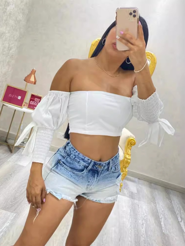 New gradient denim shorts for women high waist slimming raw edge hot pants - Clear blue / S