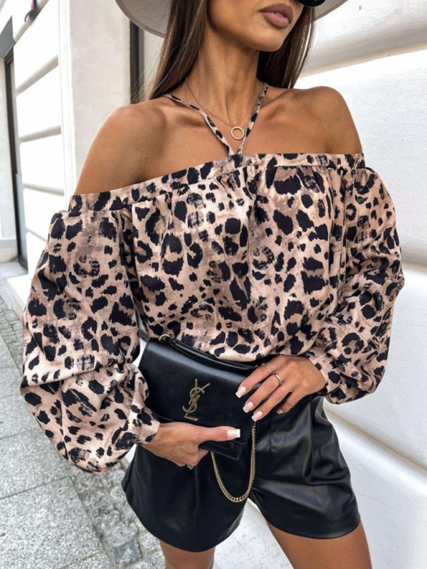 New halter neck long sleeve top - Leopard / S