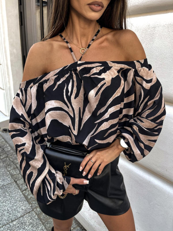 New halter neck long sleeve top - Pattern / S