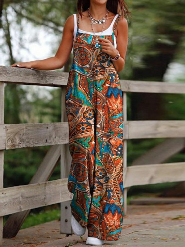 New Independence Day Star Print Suspender Jumpsuit - Khaki / S