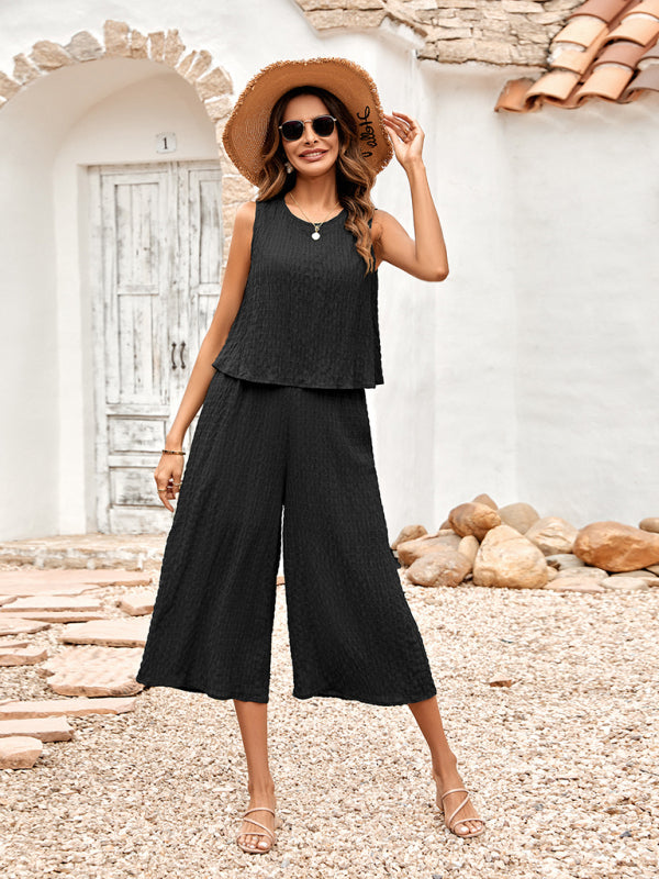 New Ladies Solid Color Casual Loose Sleeveless Ladies Jumpsuit - Black / S