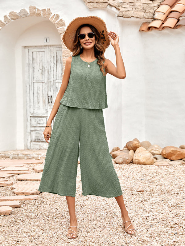 New Ladies Solid Color Casual Loose Sleeveless Ladies Jumpsuit - Green / S