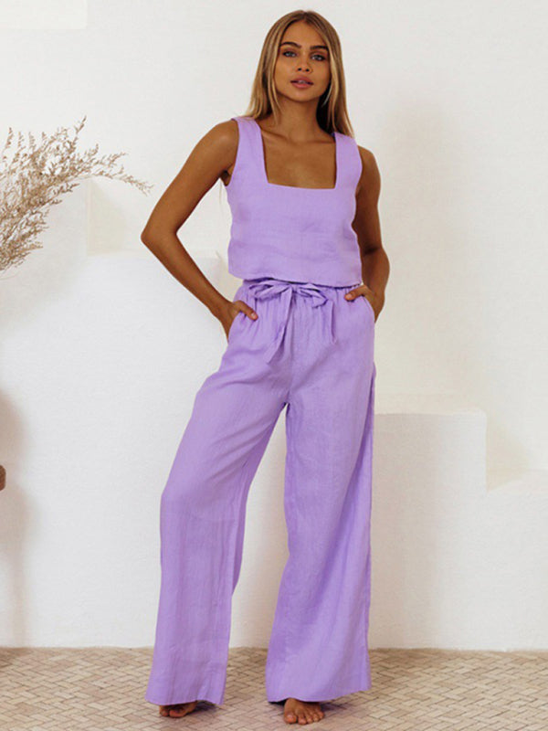New Ladies Vest Sleeveless Trousers Loose Suit Fashion Suit - Purple / S