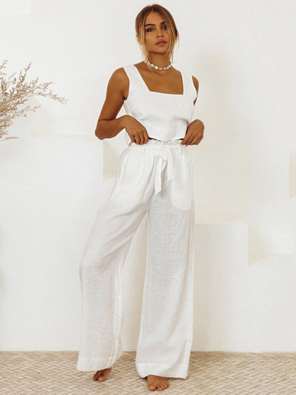 New Ladies Vest Sleeveless Trousers Loose Suit Fashion Suit - White / S
