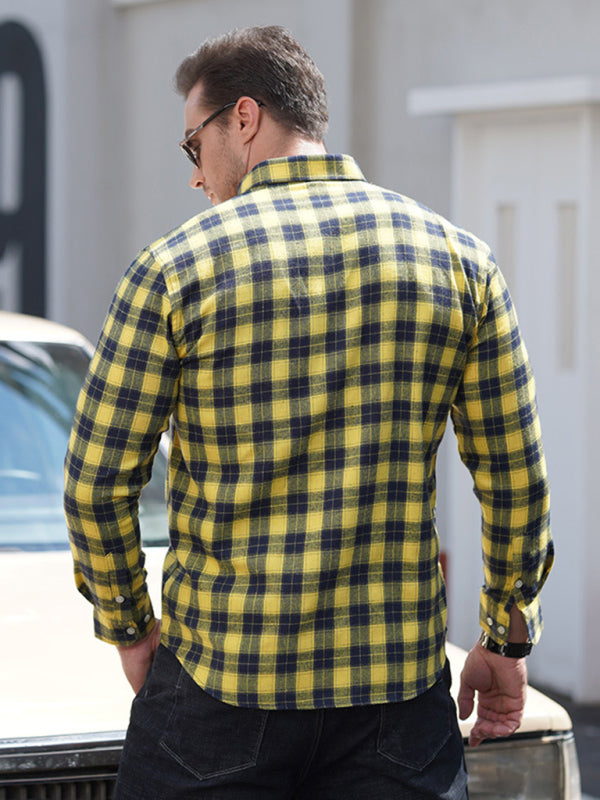 New Large Size Men’s Brushed Long Sleeve Shirt Casual Plaid Long Sleeve Shirt
