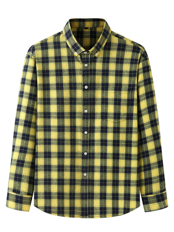 New Large Size Men’s Brushed Long Sleeve Shirt Casual Plaid Long Sleeve Shirt