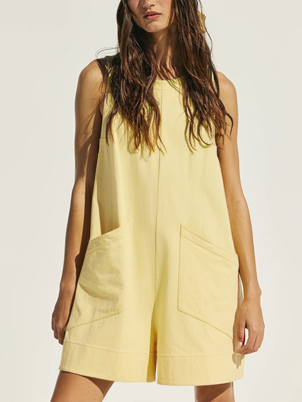 New loose solid color vest casual jumpsuit - Yellow / S