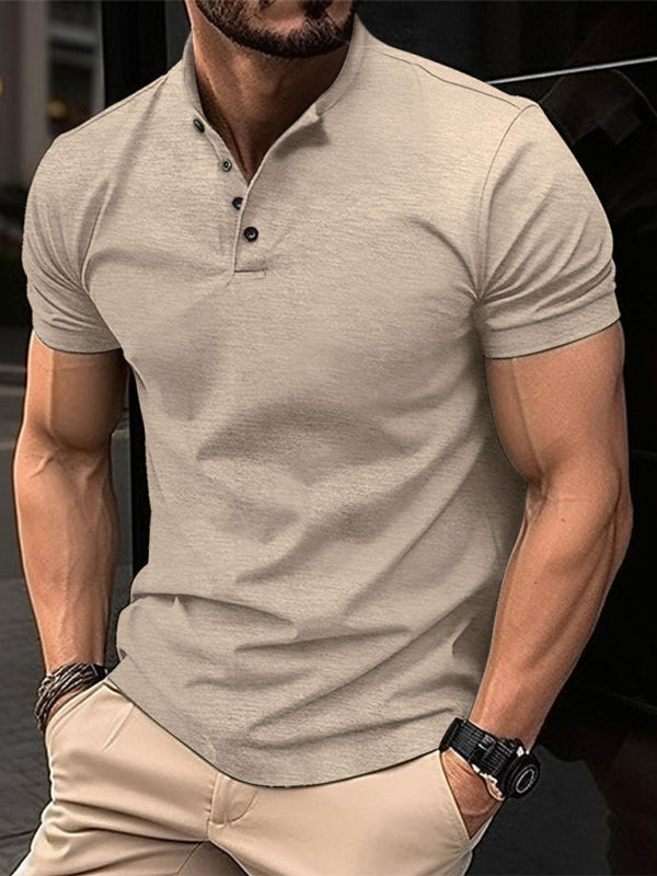New Men’s Button Henley Collar Sports Polo Shirt - Khaki / S