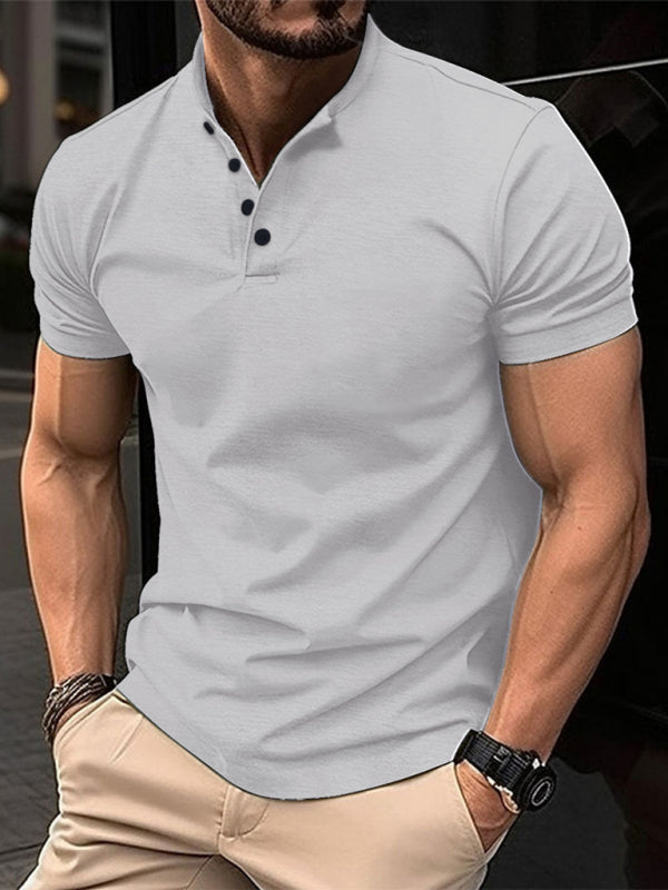 New Men’s Button Henley Collar Sports Polo Shirt - White / S