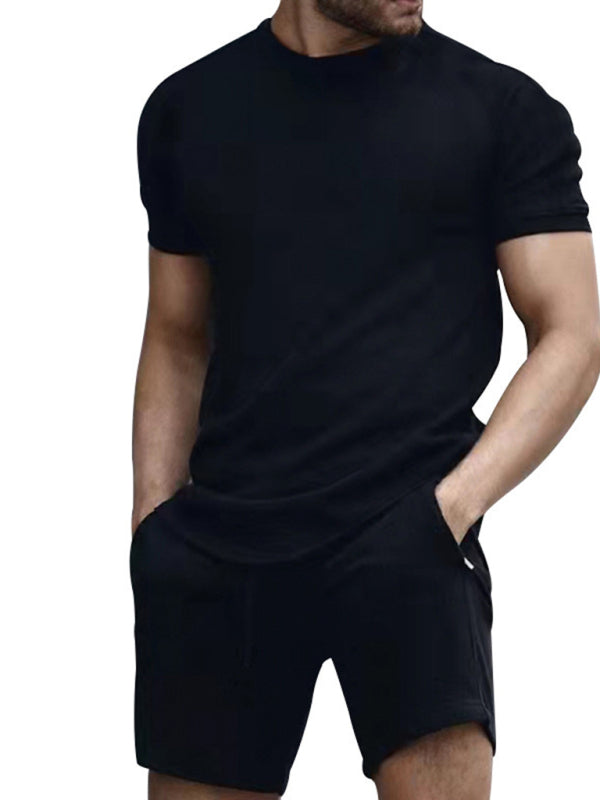 New men’s casual fashion solid color short-sleeved T-shirt + quarter pants sports suit