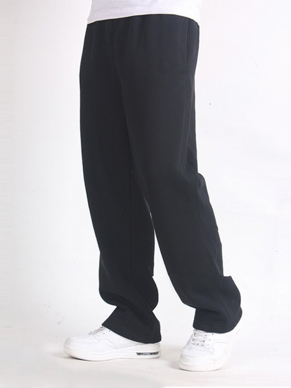 New men’s casual straight solid color loose trousers - Black / S