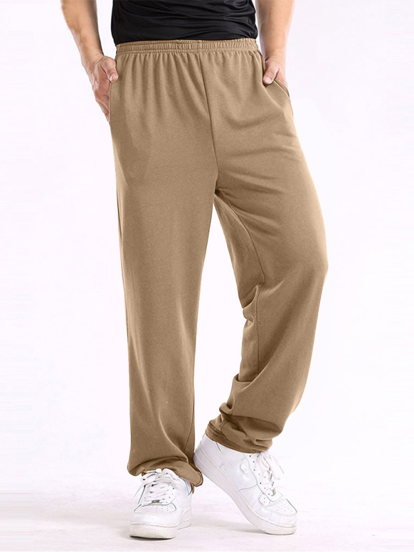 New men’s casual straight solid color loose trousers - Camel / S