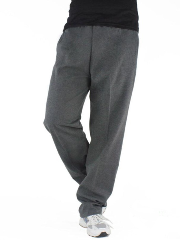 New men’s casual straight solid color loose trousers - Charcoal grey / S