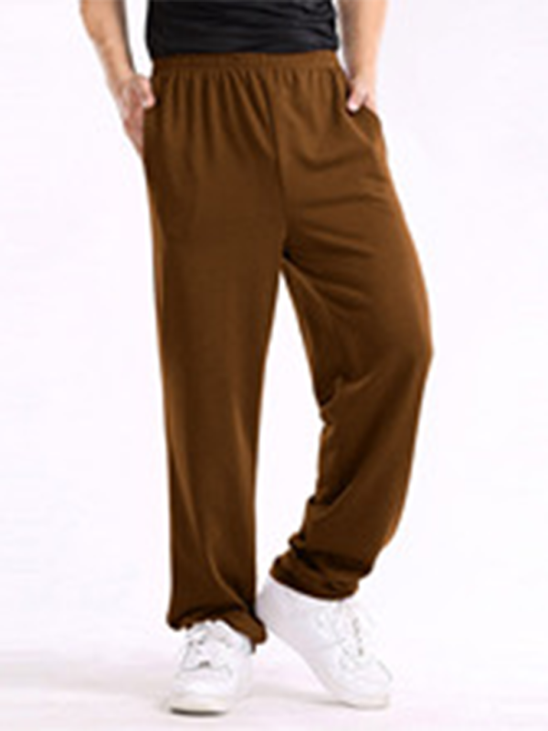 New men’s casual straight solid color loose trousers - Dark Brown / S