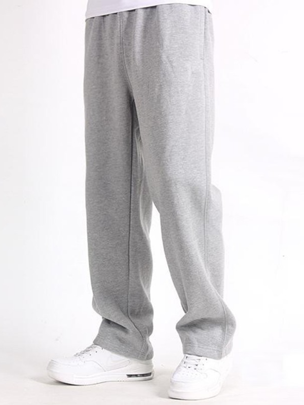New men’s casual straight solid color loose trousers - Misty grey / S