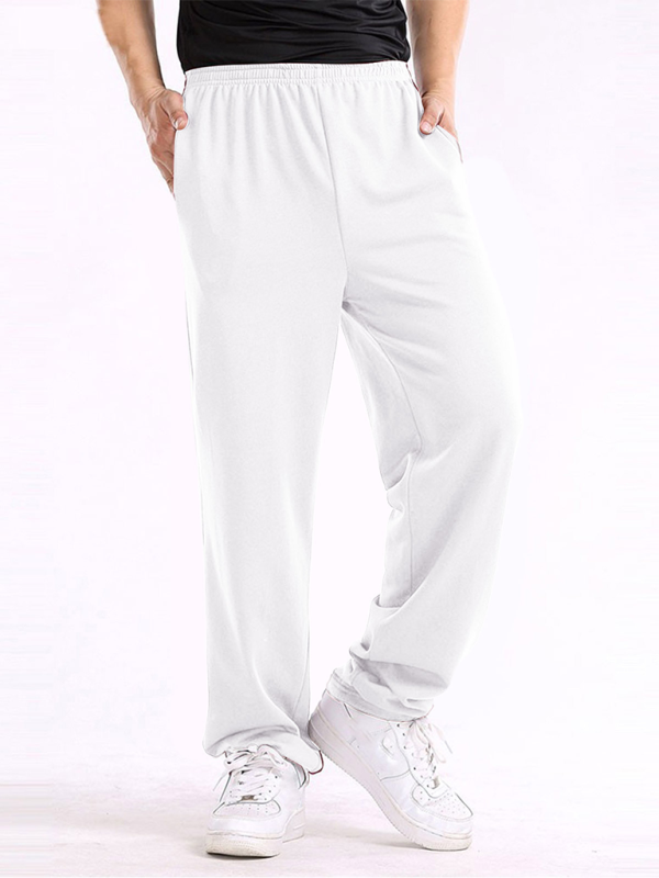 New men’s casual straight solid color loose trousers - White / S