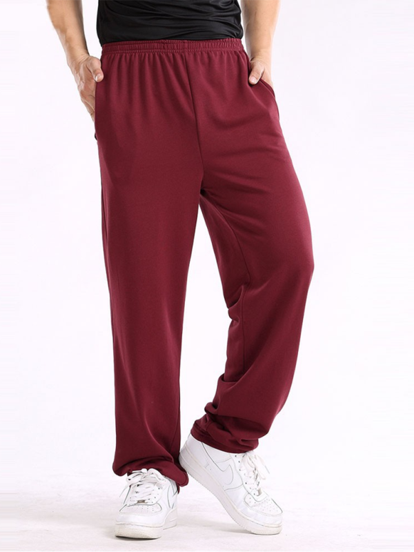 New men’s casual straight solid color loose trousers - Wine Red / S