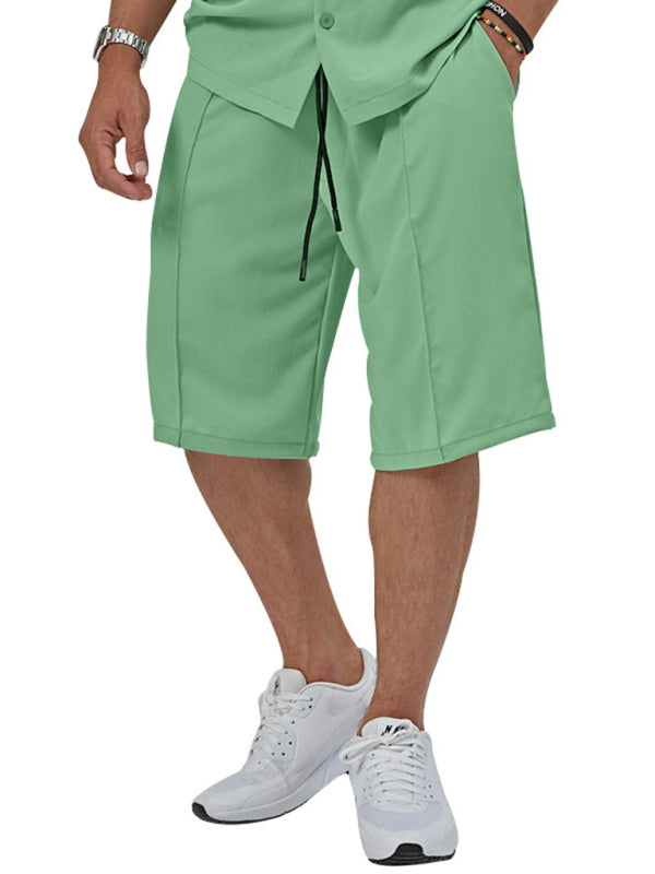New men’s new lapel casual shirt shorts two-piece set