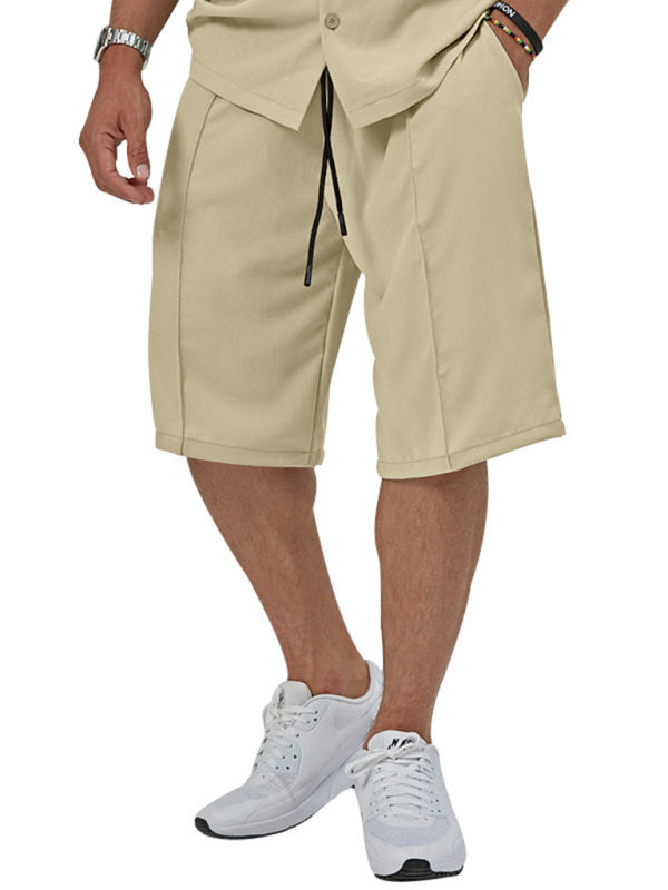New men’s new lapel casual shirt shorts two-piece set
