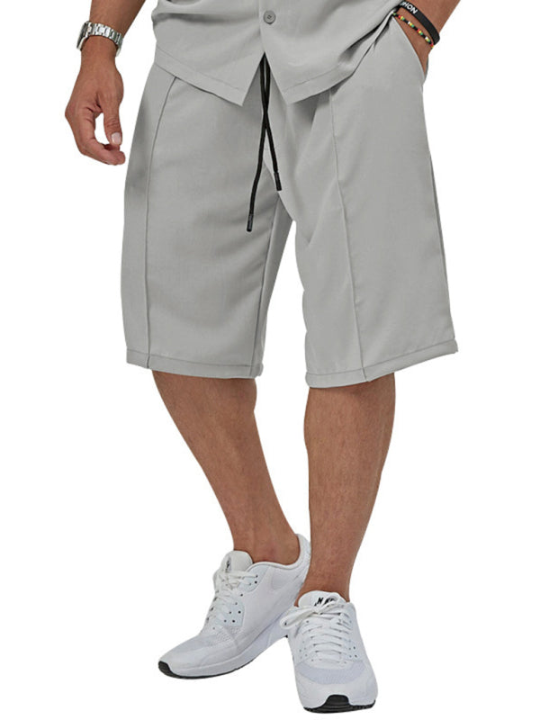 New men’s new lapel casual shirt shorts two-piece set