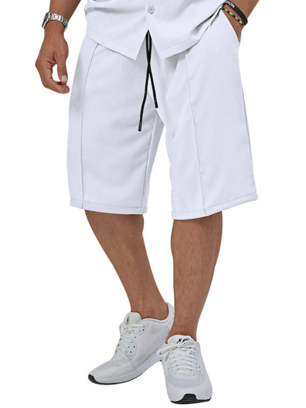 New men’s new lapel casual shirt shorts two-piece set