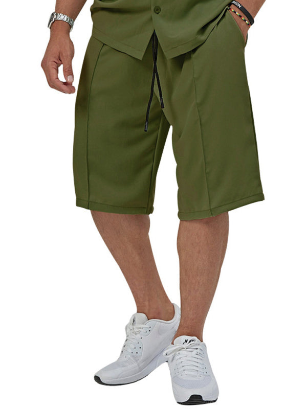 New men’s new lapel casual shirt shorts two-piece set