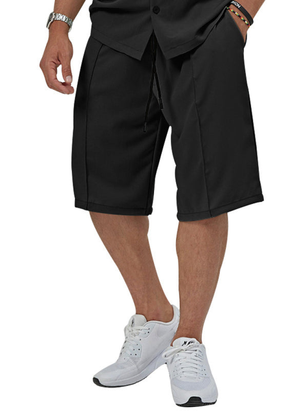 New men’s new lapel casual shirt shorts two-piece set