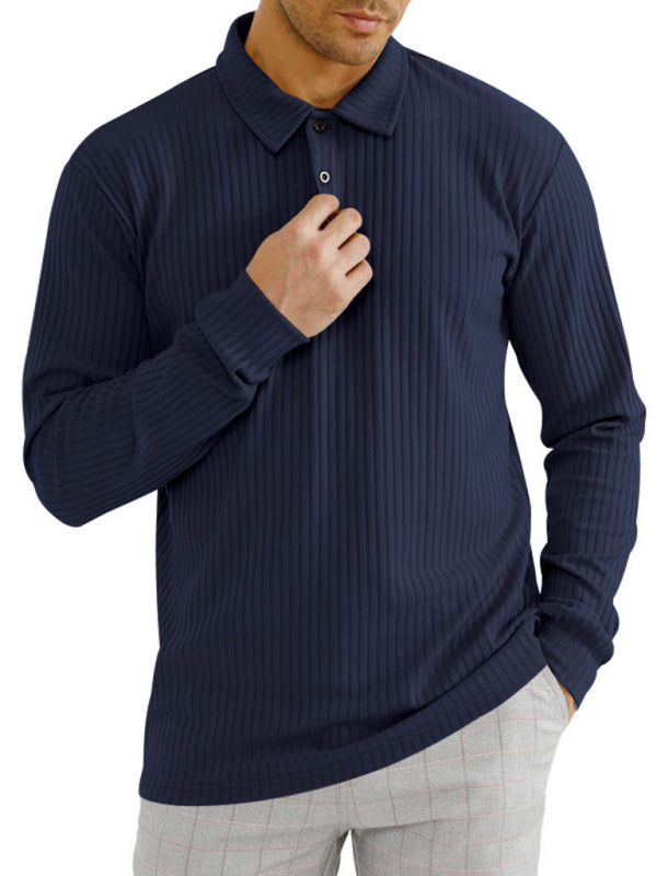 New Men’s Long Sleeve T-Shirt Long Sleeve Lapel Polo Shirt - Champlain color / S
