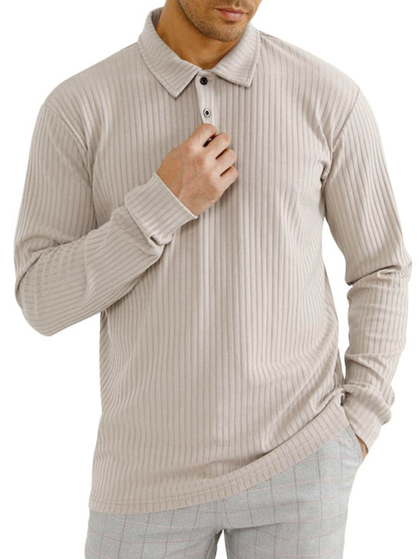 New Men’s Long Sleeve T-Shirt Long Sleeve Lapel Polo Shirt - Khaki / S