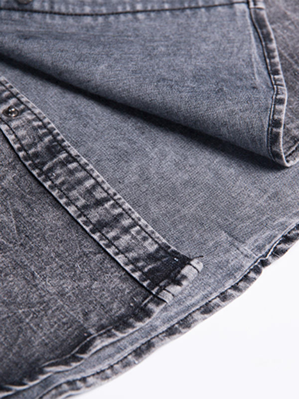 New Men’s Solid Color Denim Pocket Decorated Short Sleeve Shirt