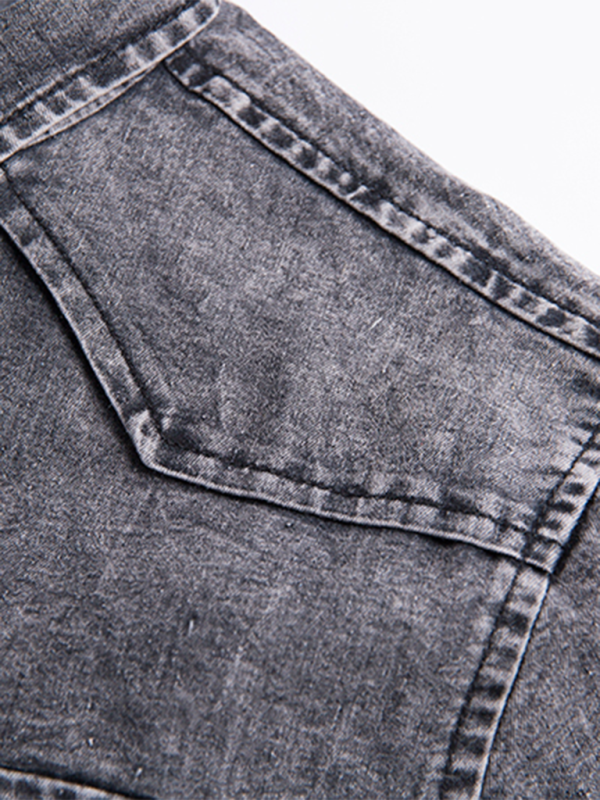 New Men’s Solid Color Denim Pocket Decorated Short Sleeve Shirt
