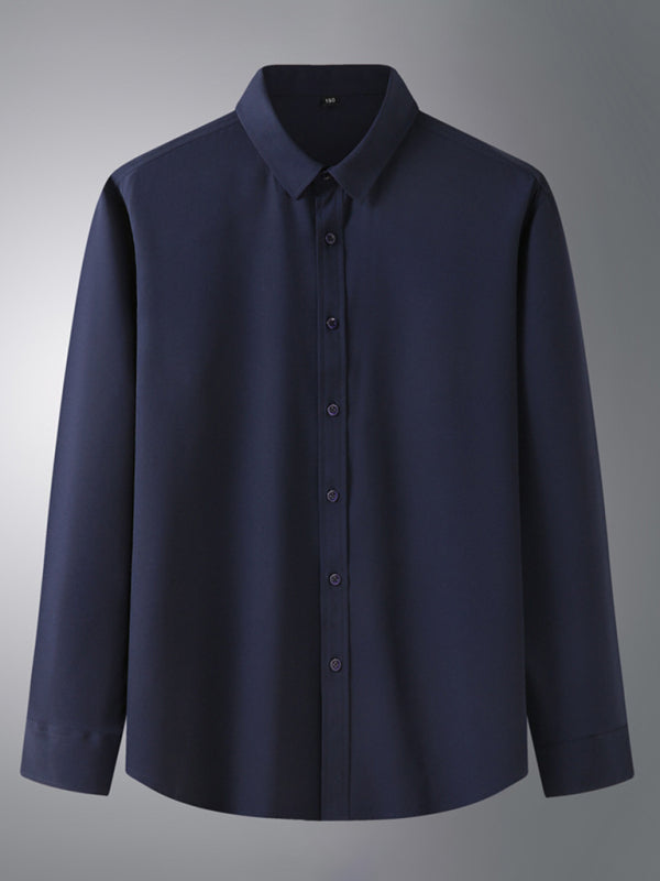 New Men’s Solid Color Stretch Long Sleeve Business Casual Thin Shirt