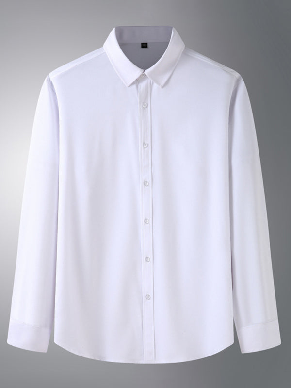 New Men’s Solid Color Stretch Long Sleeve Business Casual Thin Shirt