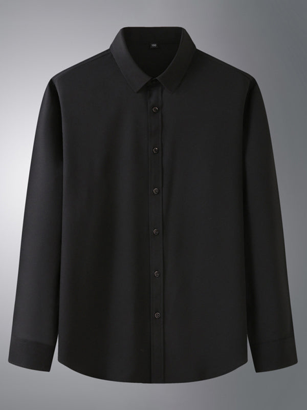 New Men’s Solid Color Stretch Long Sleeve Business Casual Thin Shirt