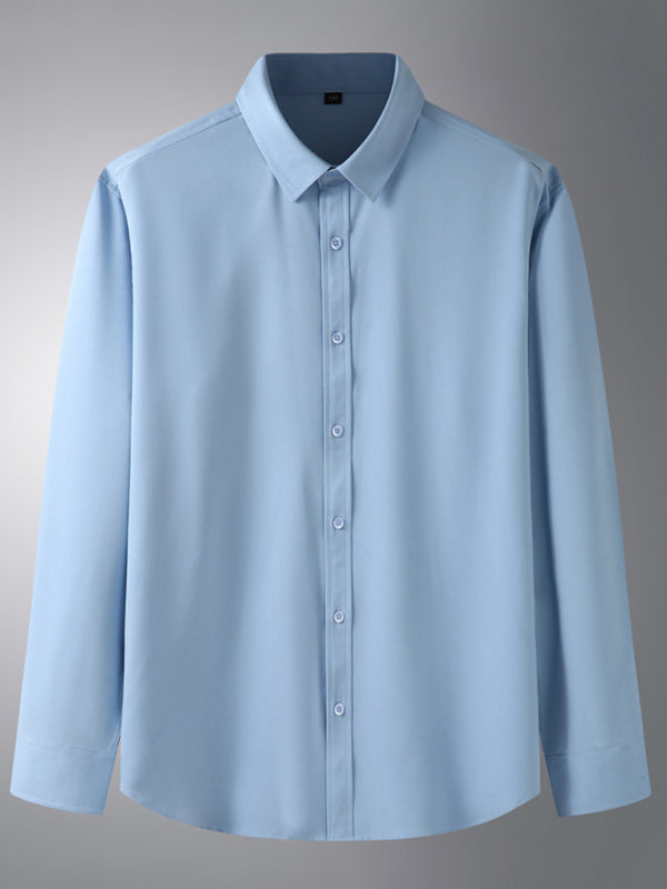 New Men’s Solid Color Stretch Long Sleeve Business Casual Thin Shirt