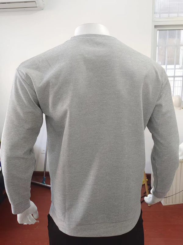 New men’s solid color waffle all-match thin round neck long-sleeved sweater