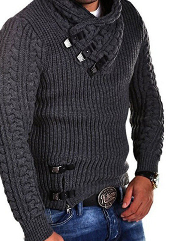 New men’s sweater long sleeve leather button sweater top pullover sweater - Charcoal grey / S