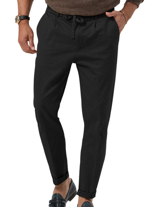 New men’s trendy business straight solid color casual trousers - Black / S