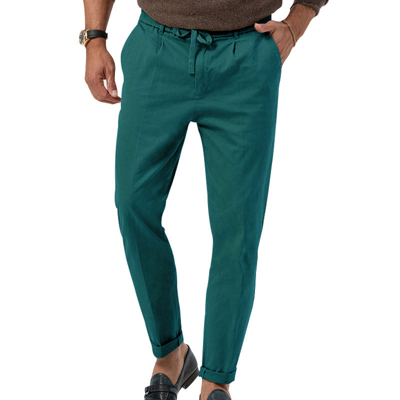 New men’s trendy business straight solid color casual trousers - Dark blue / S